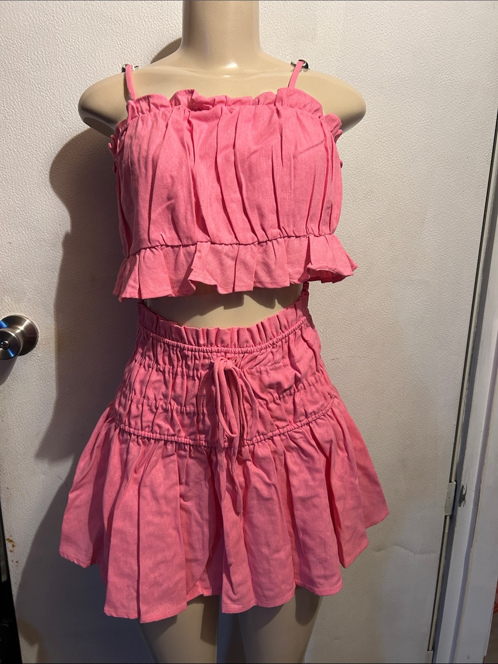 HYFVE Pink Ruffled Crop Top & Drawstring Skort Set
